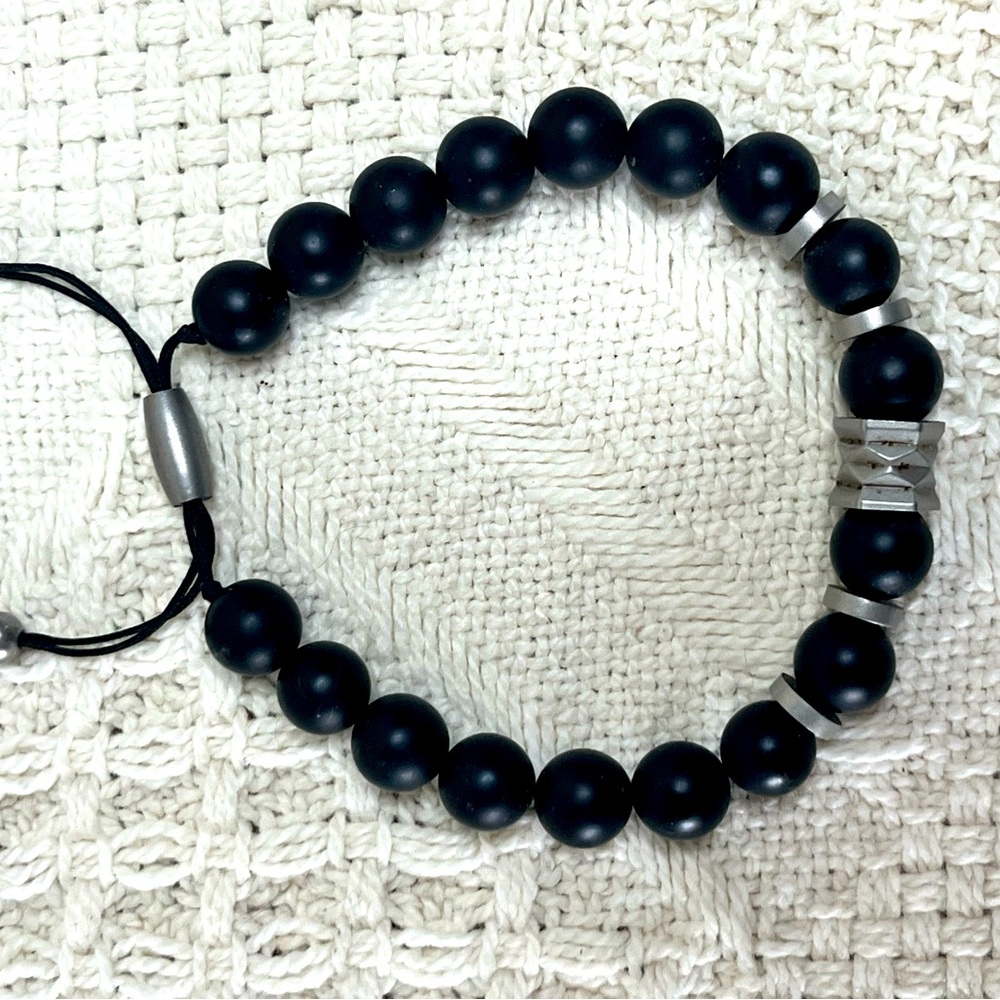 Men's Black Onyx Bolo Bracelet Stainless Steel